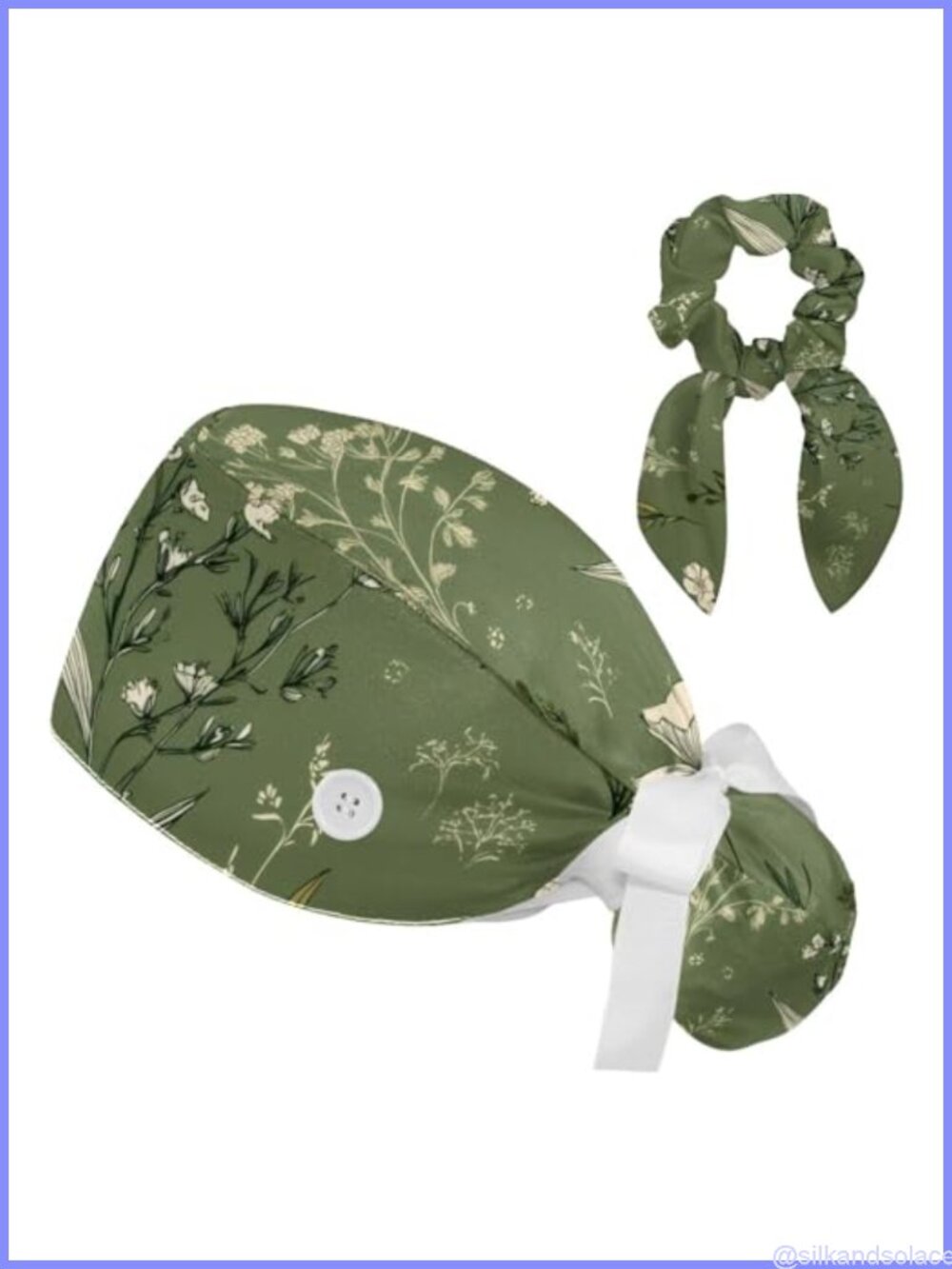 Working Cap Button Ribbon Tie Ponytail Pouch Long Hair Scrub Hat